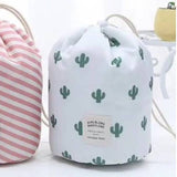 White & Green Cactus Portable Waterproof Travel Cosmetic Bag