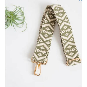 Crossbody Purse Bag Strap Olive Cream Geometric Woven