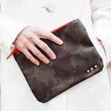 Dark Green with Red Zipper Camo Clutch