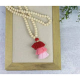 Red Ombre Tiered Tassel Wood Bead Necklace