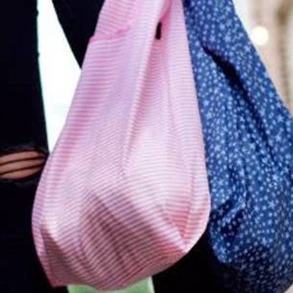 Pink Stripes Reusable Folding Travel Shopping Bag