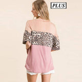 Mauve, Peach, Leopard Colorblock Knit top - Plus