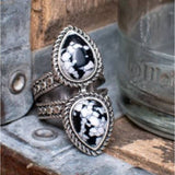 Mirrored Teardrop Stone Ring in Black & White Stone - Sz 10