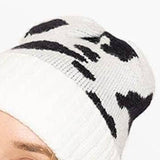 Ivory & Black Cow Print Western Knit Beanie Hat