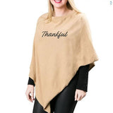 Camel Poncho with Script Thankful in Black