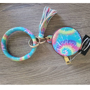 Colorful Tie Dye Bangle Tassel Keyring Keychain Earbud Airpod Case