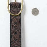Black Floral Stitched Belt with Oval Buckle