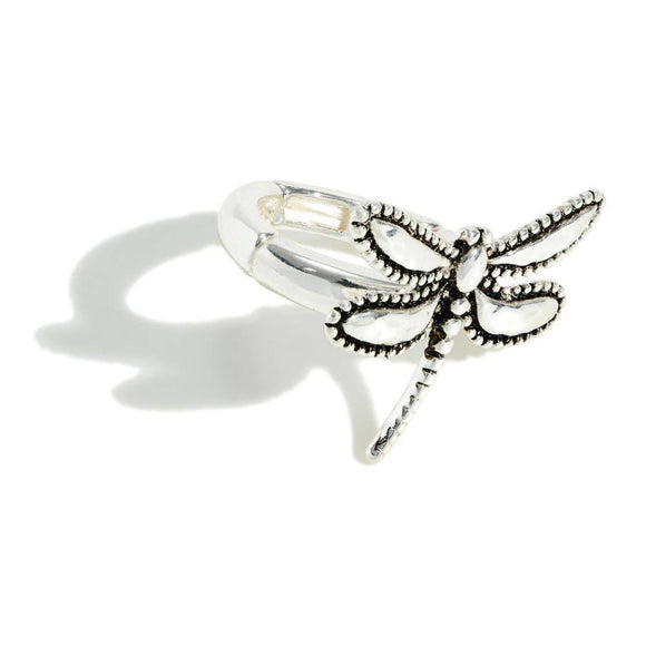 Dragonfly Adjustable Stretch Silver Tone Ring