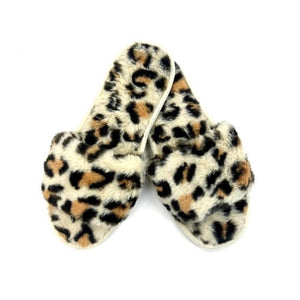 Leopard Print Plush Slippers 8-8.5