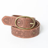 Camel Stitched Belt with Oval Buckle