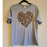 Leopard Distressed Heart on Heathered Gray Graphic Tee
