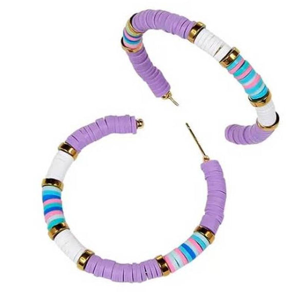 Lavender Purple Multi Color Katsuki & Gold Beads Hoops 2