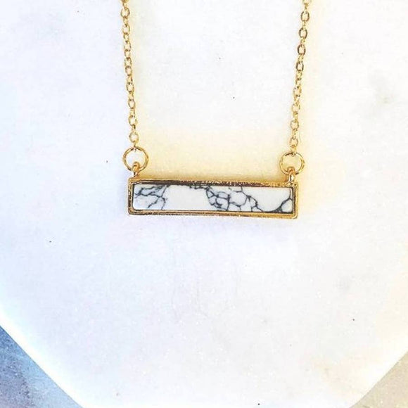 White Howlite Stone Bar Layering Gold Necklace