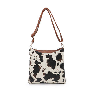 Cow Print with Brown Accents 3 Compartment Bag Purse