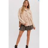 Latte Tan Brushed Terry Button Up Front Pockets Shacket