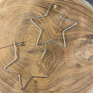 Sterling Open Wire Celestial Star Shape Statement Hoop Earrings