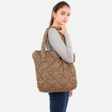 Golden Brown Leopard Print Quilted Shoulder Handbag Purse