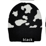 Black & White Cow Print Western Knit Beanie Hat