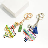 Blue & Pink Aztec Southwestern State of Texas Keychain With Leather Tassel
