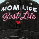 Mom Life Best Life Black Embroidered Distressed Ball Cap Trucker Hat