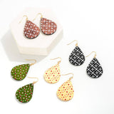 Red Wooden Teardrop Christmas Quilt Pattern Drop Dangle Earrings