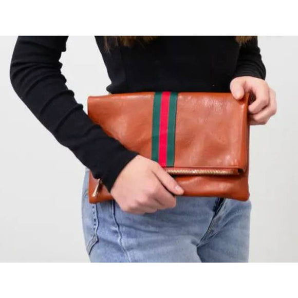 Preppy Stripe Foldover Clutch Green Red Stripe