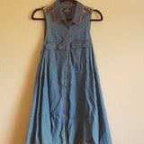 Embroidered Sleeveless Chambray Summer Dress