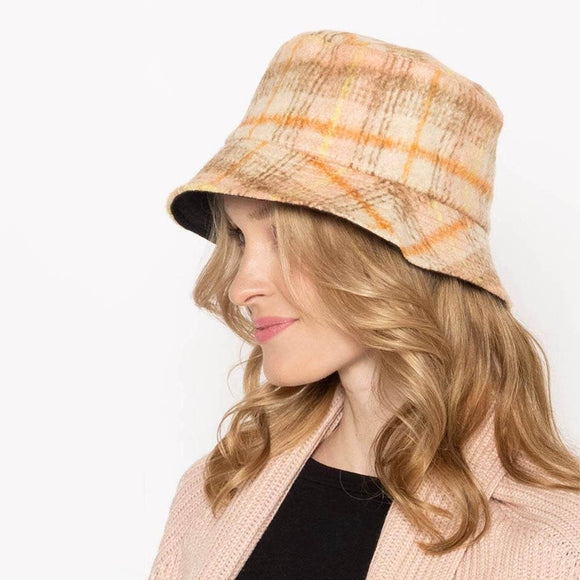 Pink Plaid Pattern Bucket Hat