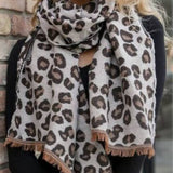 Reversible Leopard Blanket Scarf with Fringe