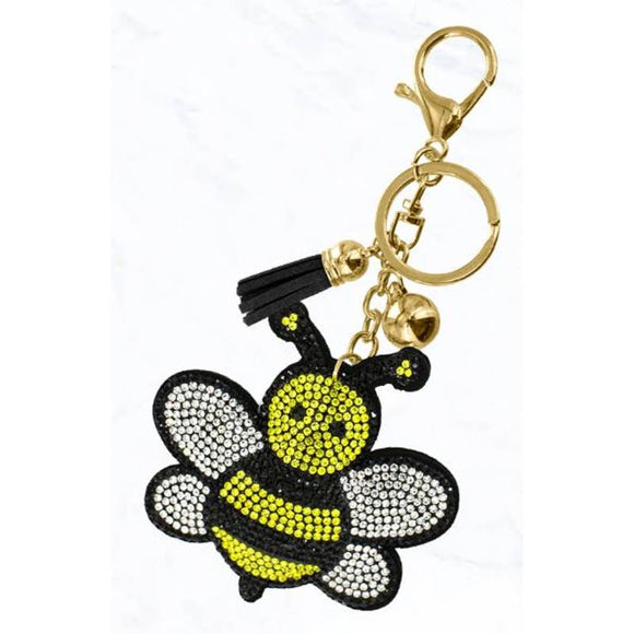 Black & Yellow Bumblebee Crystal Keychain Keyring Bag Charm