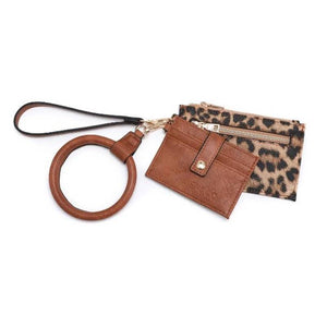 Brown Leopard Double Wallet Wristlet Cardholder Bangle