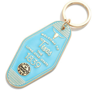 Blue Gold Enamel Welcome To Texas Keychain