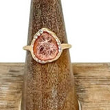 Pink Pear Shaped Resin with Crystal Accents Gold Ring