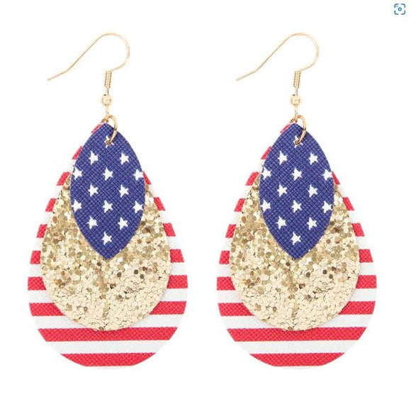 Americana Patriotic USA Glitter Teardrop Earrings