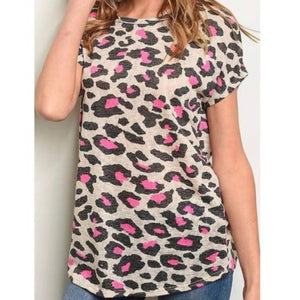 Hot Pink Leopard Twist Back Blouse