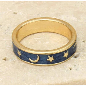 Celestial Star Moon Blue Enamel Band Ring