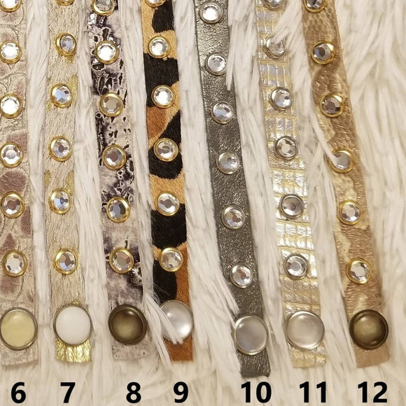 Crystal Stud leather bracelet- Pewter - #10
