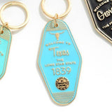 Blue Gold Enamel Welcome To Texas Keychain