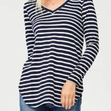 Midnight Navy & Cream Stripe Long Sleeve V-Neck Top