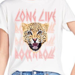Long Live Rock N Roll Leopard on White Tee