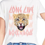 Long Live Rock N Roll Leopard on White Tee - M
