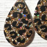 Glitter Leopard Resin Acrylic Teardrop Dangle Earrings