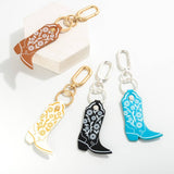 White Leather Like Paisley Cowboy Boot Keychain