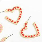 Red Enamel Heart Accent Open Hoop Heart Earrings