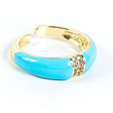 Blue Enameled & Crystal Gold Cuff Band Statement Ring