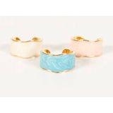 Pearlescent Blue Enamel Cocktail Cuff Ring - Size 7