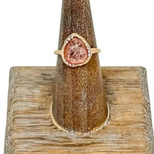 Pink Pear Shaped Resin with Crystal Accents Gold Ring