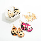 Hot Pink Black Cow Print Statement Earring With Gold Dangle Texas Overlay