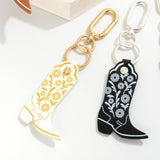 White Leather Like Paisley Cowboy Boot Keychain