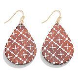 Red Wooden Teardrop Christmas Quilt Pattern Drop Dangle Earrings